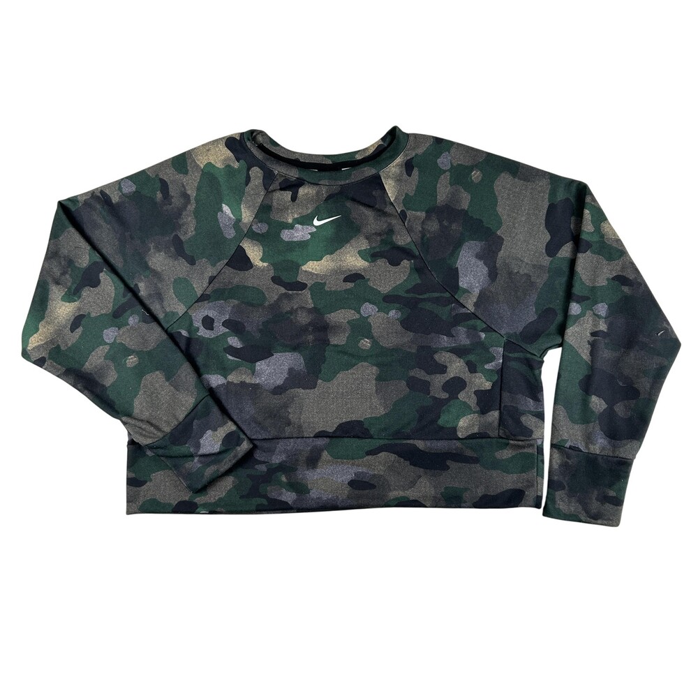 Nike Sweatshirt Womens Medium Camo Crewneck Pullover Cropped Dri-FIT